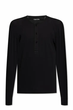 Tom Ford CZARNY Prążkowany t-shirt z długimi rękawami