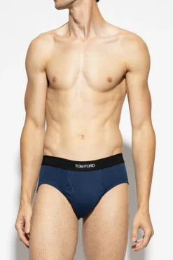 Tom Ford GRANATOWY Slipy z logo