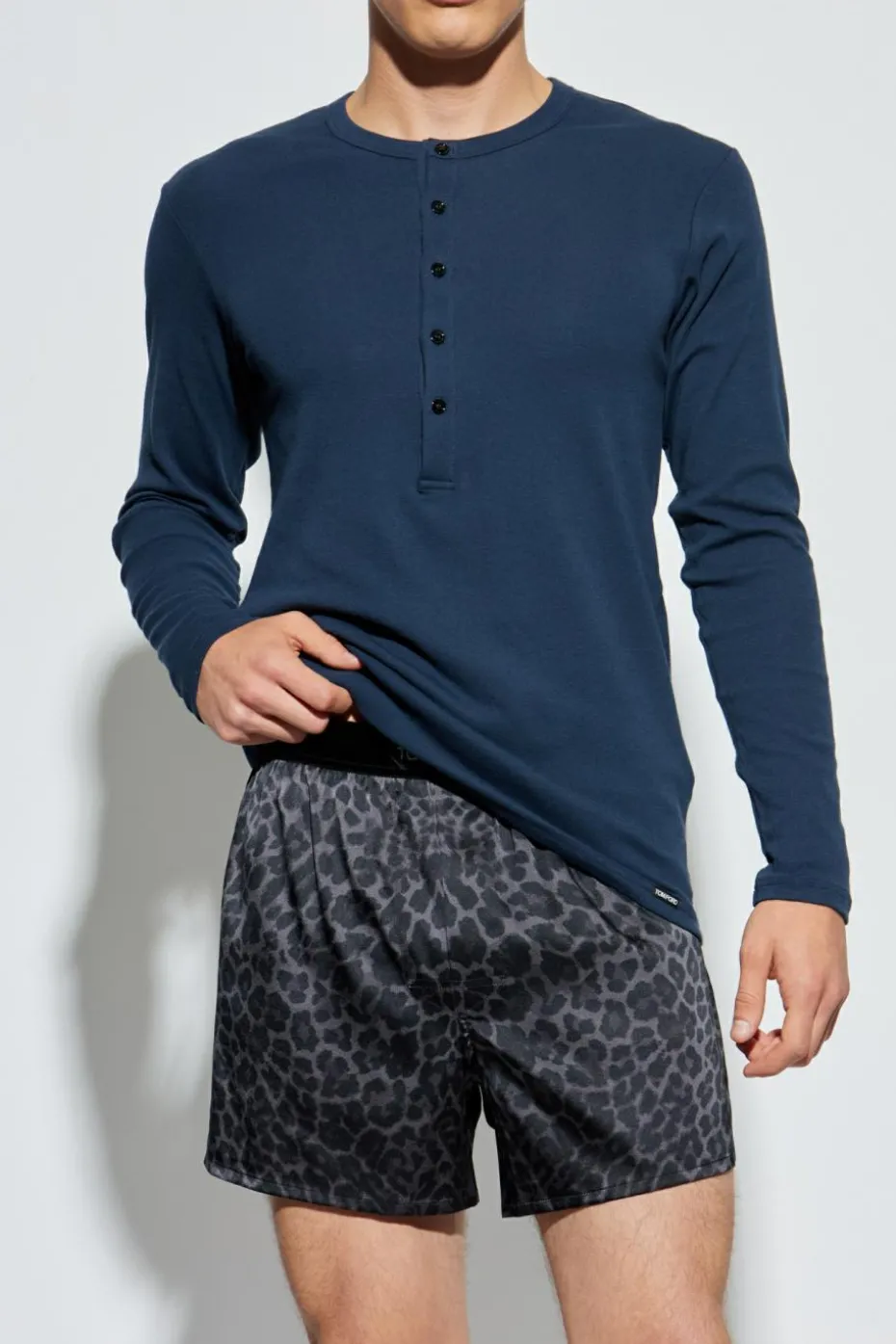 Tom Ford GRANATOWY T-shirt bieliźniany z długimi rękawami