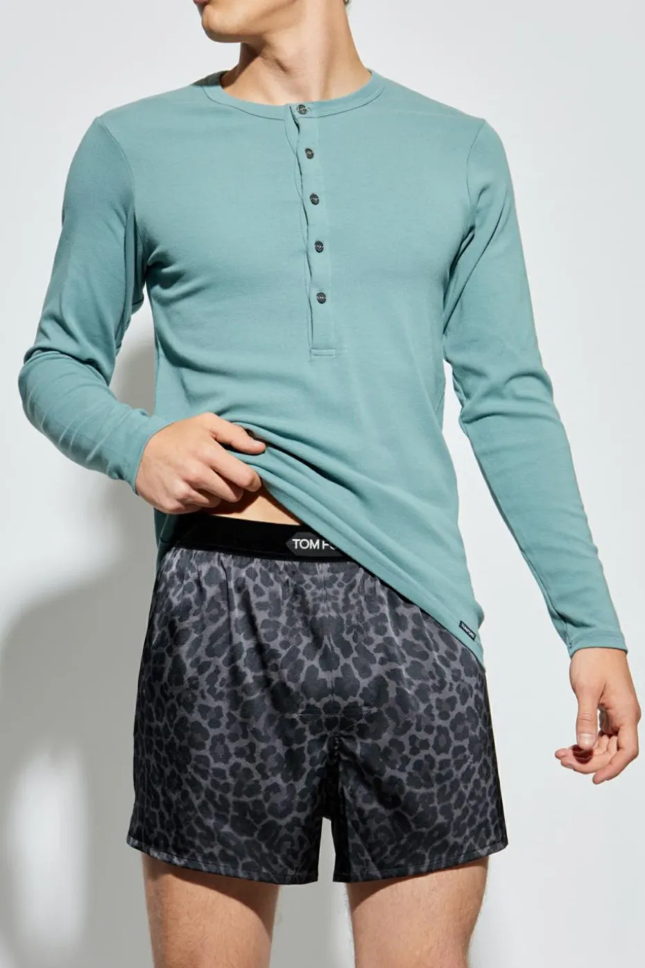 Tom Ford NIEBIESKI T-shirt bieliźniany z długimi rękawami