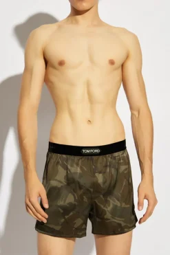 Tom Ford ZIELONY Satynowe bokserki z logo