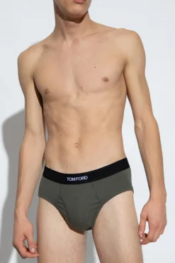 Tom Ford ZIELONY Slipy z logo
