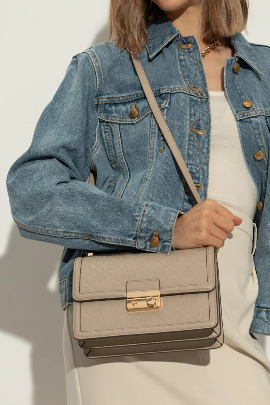 Tory Burch beżowy Torba na ramię `T-Monogram`