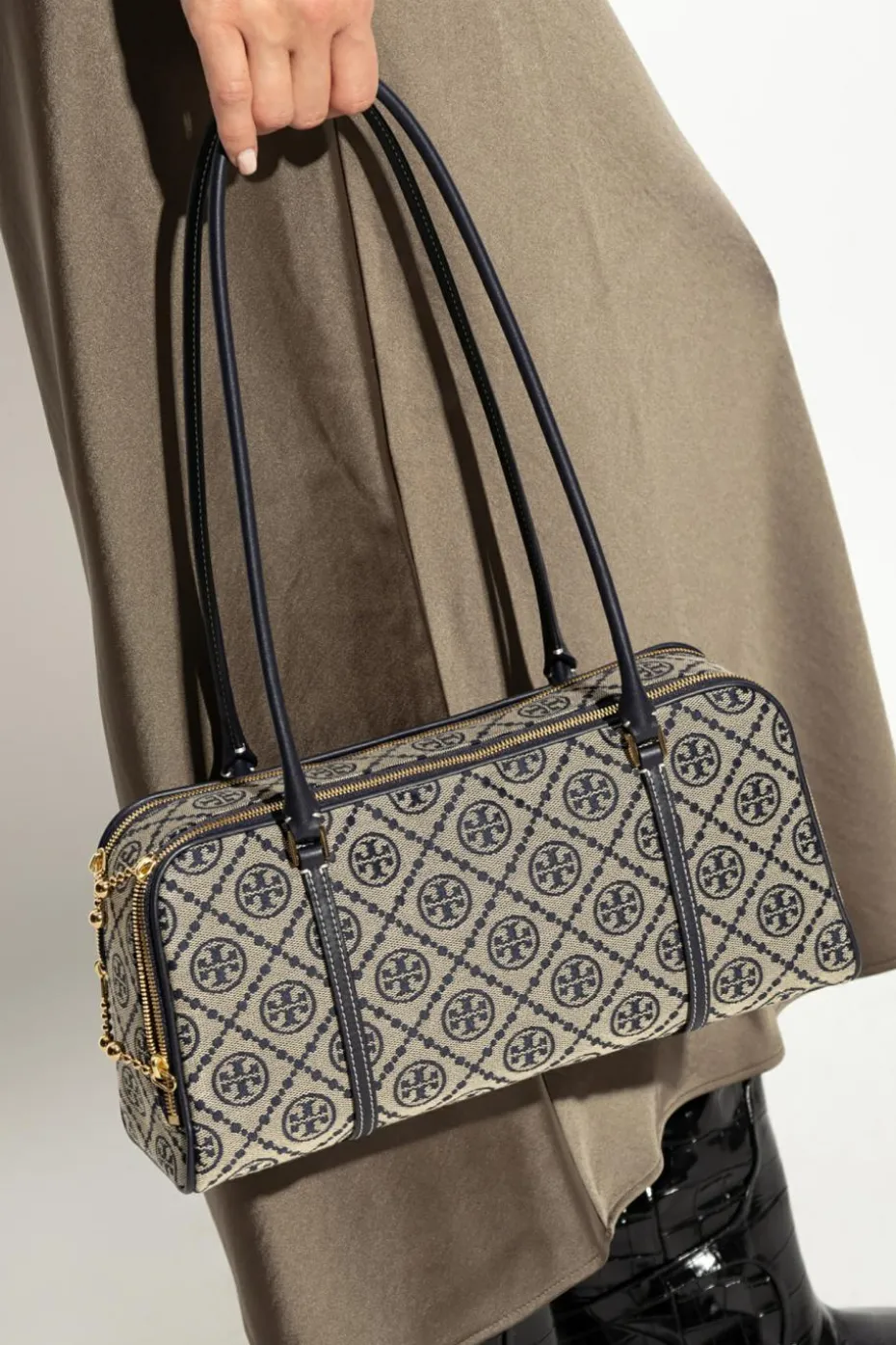 Tory Burch beżowy Torba na ramię `T Monogram Small`