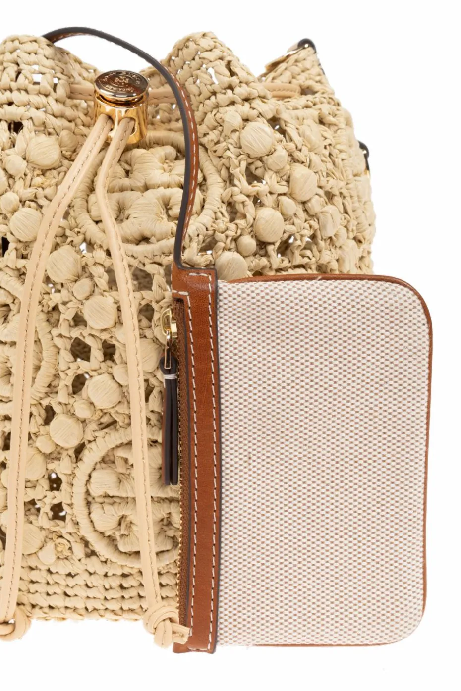 Tory Burch beżowy Torba na ramię `T Monogram` typu `bucket`
