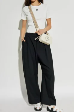 Tory Burch BIAŁY Prążkowany top z naszywką z logo
