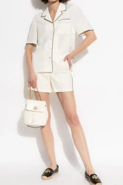Tory Burch BIAŁY Szorty z kontrastowymi przeszyciami