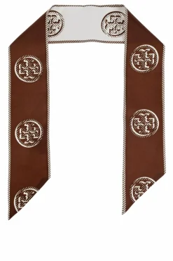 Tory Burch BRĄZOWY Jedwabna apaszka z logo