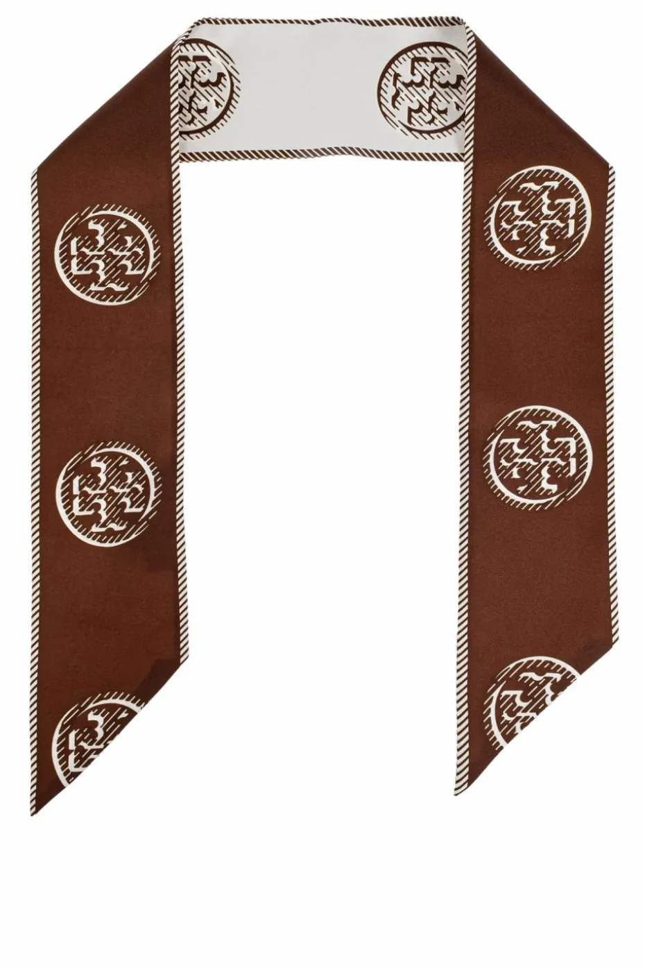 Tory Burch BRĄZOWY Jedwabna apaszka z logo