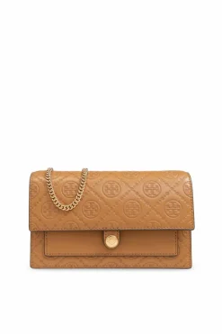 Tory Burch BRĄZOWY Portfel na łańcuchu `T-Monogram`