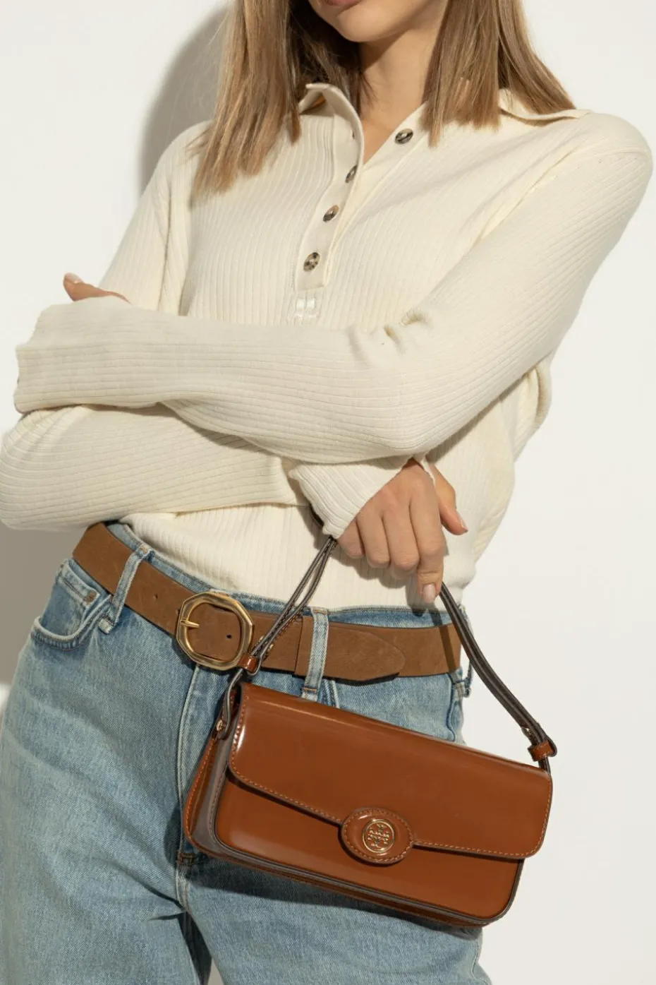 Tory Burch BRĄZOWY Torba na ramię `Robinson`