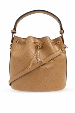 Tory Burch BRĄZOWY Torba na ramię `T-Monogram` typu `bucket`