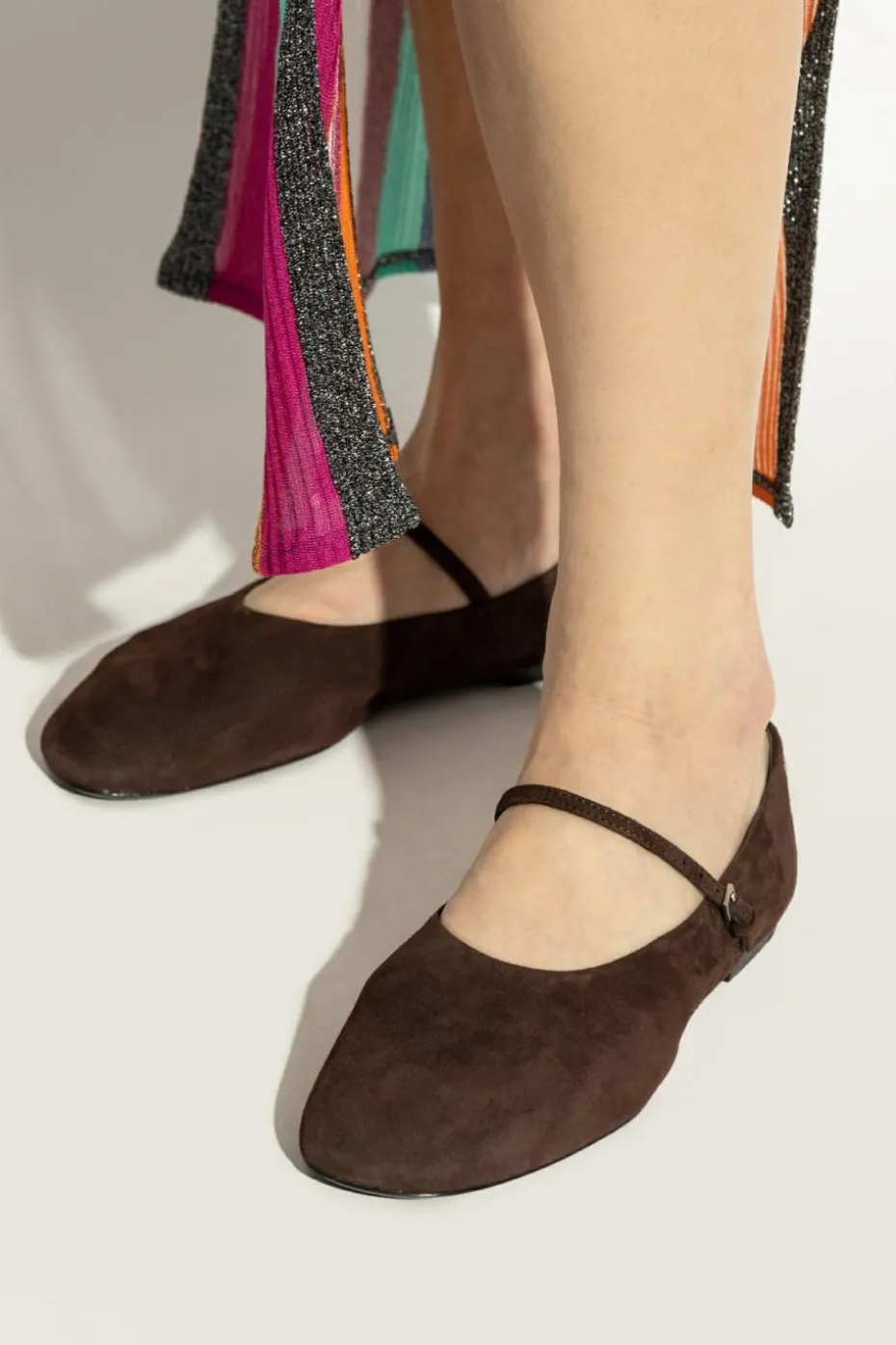 Tory Burch BRĄZOWY Zamszowe baleriny `Mary Jane`