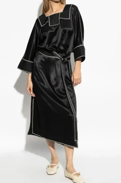 Tory Burch CZARNY Jedwabna sukienka z paskiem