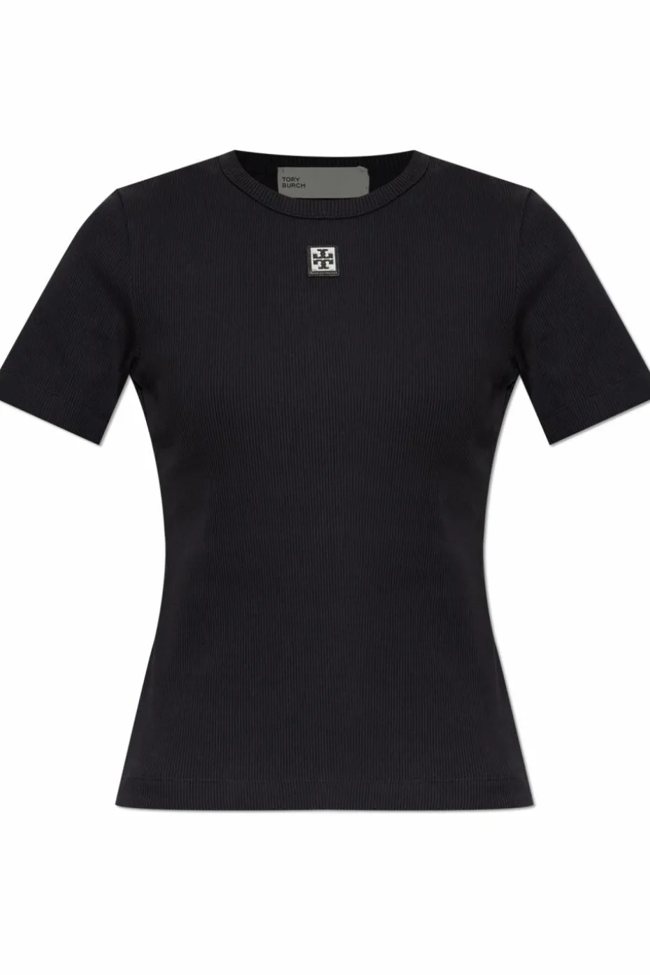 Tory Burch CZARNY Prążkowany top z naszywką z logo