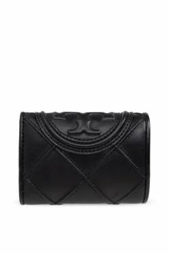 Tory Burch CZARNY Skórzany portfel z logo