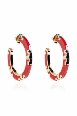 Tory Burch CZERWONY Okrągłe kolczyki z logo