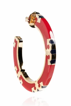 Tory Burch CZERWONY Okrągłe kolczyki z logo