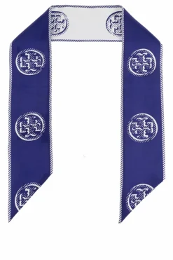 Tory Burch GRANATOWY Jedwabna apaszka z logo