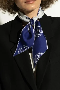 Tory Burch GRANATOWY Jedwabna apaszka z logo