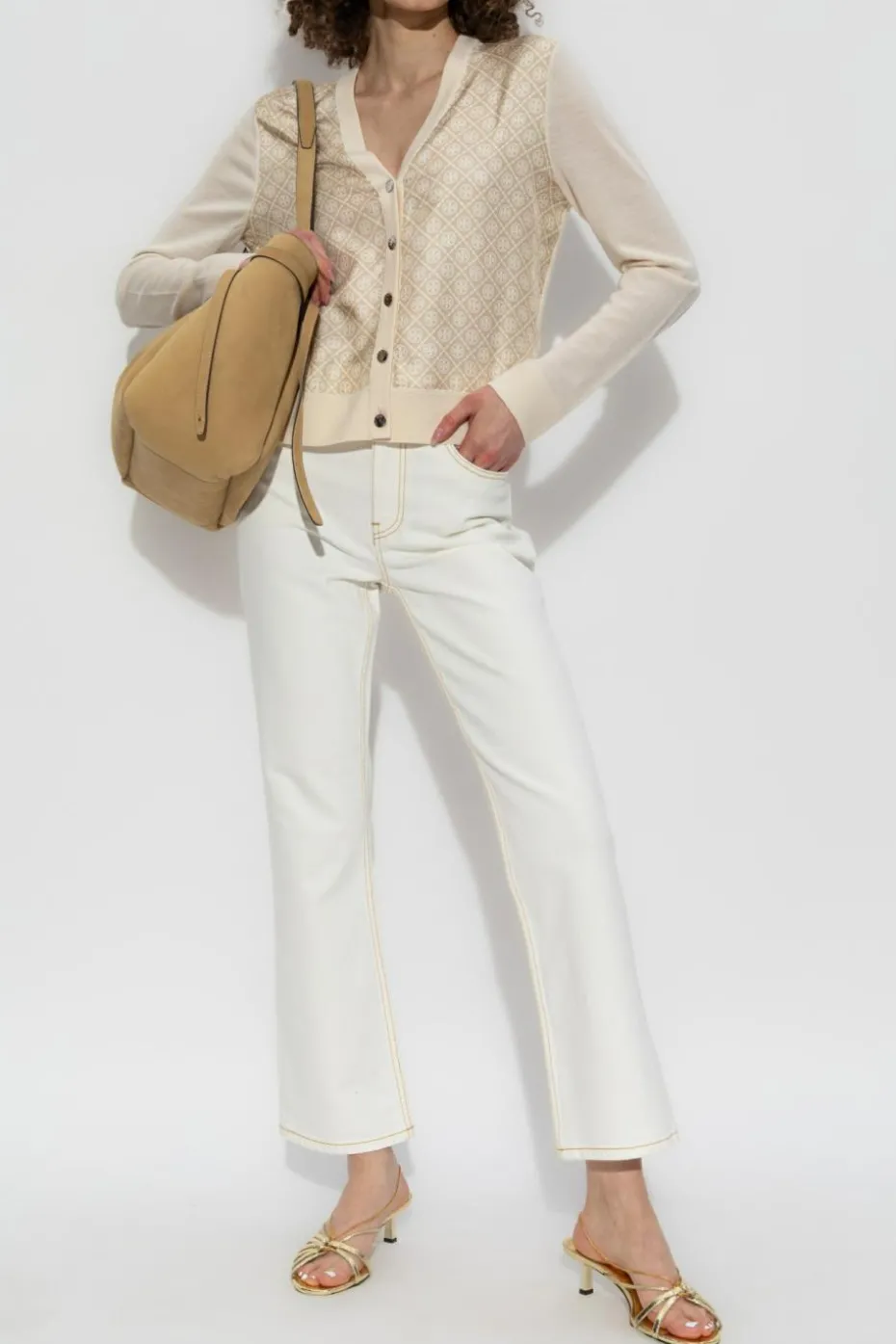 Tory Burch kremowy Kardigan z monogramem