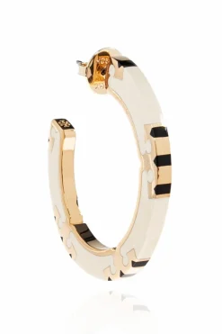 Tory Burch kremowy Okrągłe kolczyki z logo