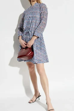 Tory Burch NIEBIESKI Sukienka w talii ściągana trokami.