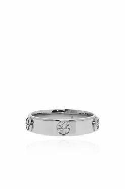 Tory Burch SREBRNY Pierścień z wytłoczonym logo