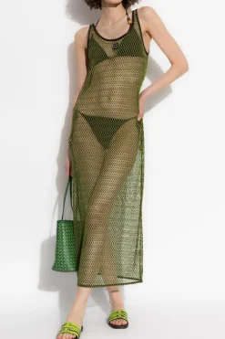 Tory Burch ZIELONY Transparentna sukienka na ramiączkach