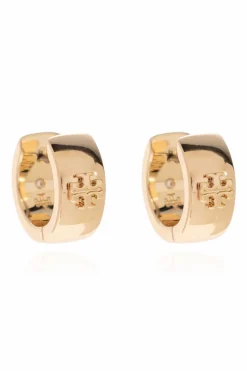 Tory Burch ZŁOTY Mosiężne koczyki z logo