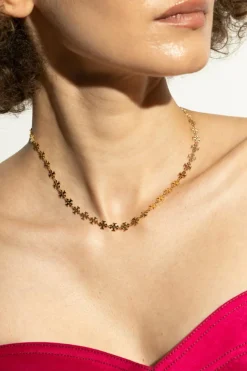 Tory Burch ZŁOTY Mosiężny naszyjnik z logo
