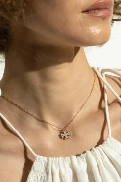 Tory Burch ZŁOTY Naszyjnik z zawieszką w kształcie logo