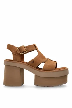 UGG BRĄZOWY Sandały na obcasie `W NEW HEIGHTS PLAFORM T-STRAP`