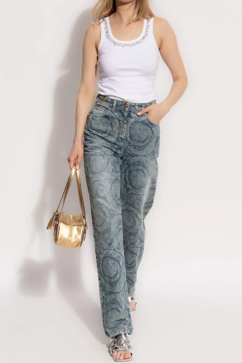Versace BIAŁY Top z kryształkami