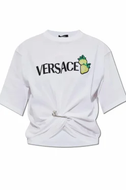 Versace BIAŁY T-shirt z aplikacją i drapowaniem