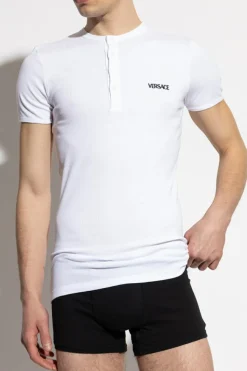 Versace BIAŁY T-shirt z bieliźniany z wyszytym logo