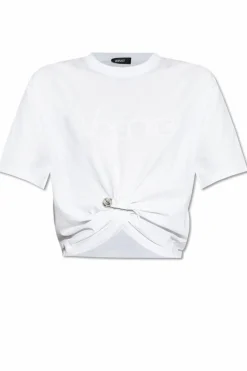 Versace BIAŁY T-shirt z dekoracyjną agrafką