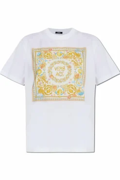 Versace BIAŁY T-shirt z kolorowym nadrukiem