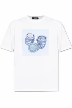 Versace BIAŁY T-shirt z kolorowym nadrukiem