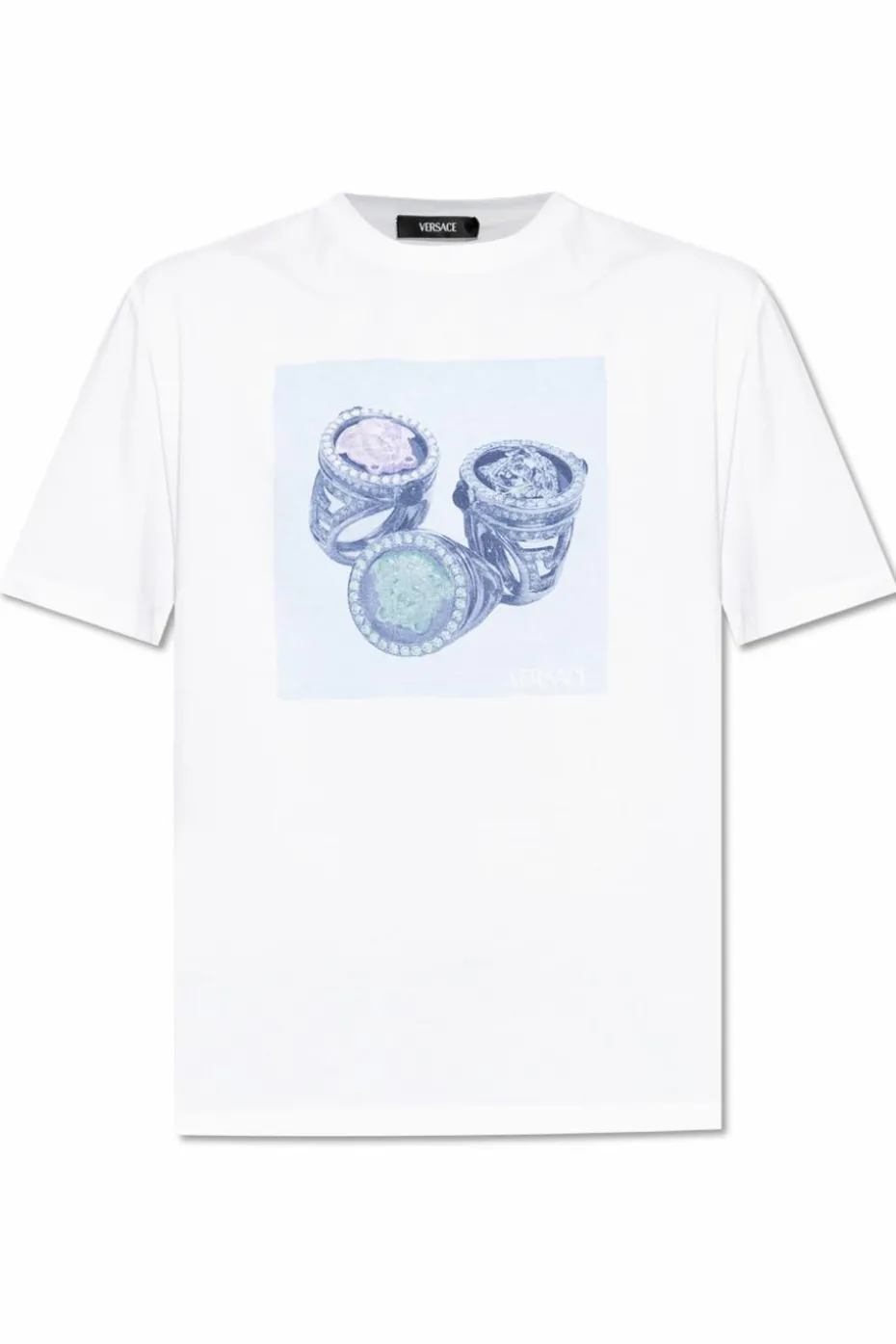 Versace BIAŁY T-shirt z kolorowym nadrukiem