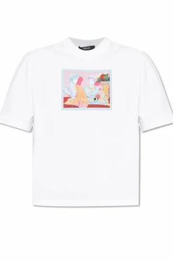 Versace BIAŁY T-shirt z kolorowym nadrukiem
