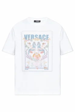 Versace BIAŁY T-shirt z kolorowym nadrukiem