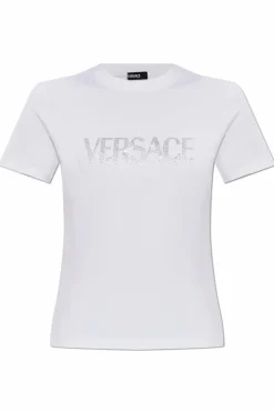Versace BIAŁY T-shirt z połyskującymi cekinami