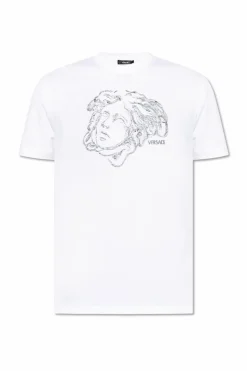 Versace BIAŁY T-shirt z połyskującymi cekinami