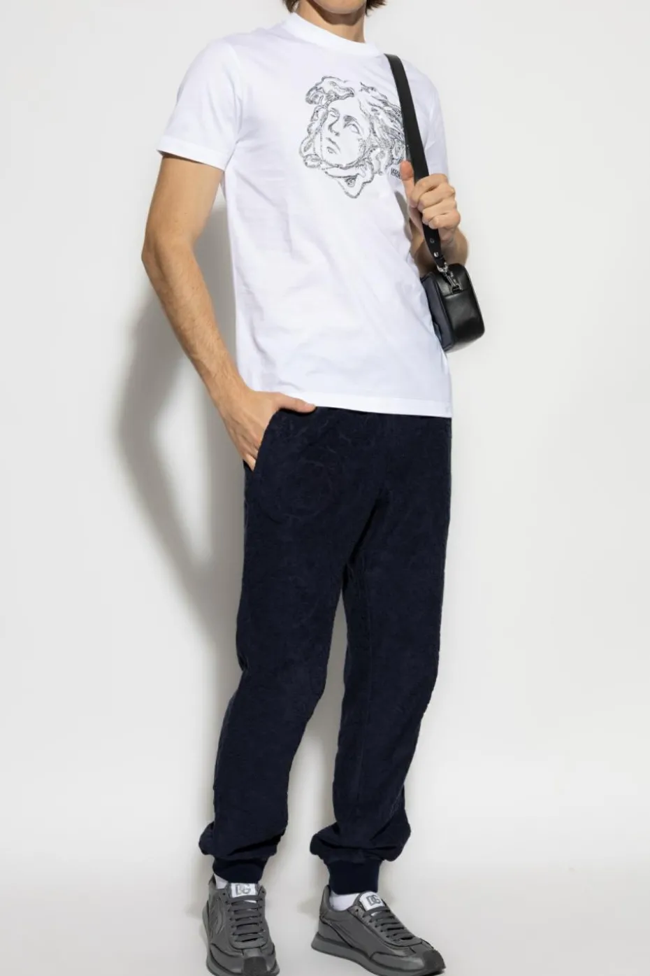 Versace BIAŁY T-shirt z połyskującymi cekinami