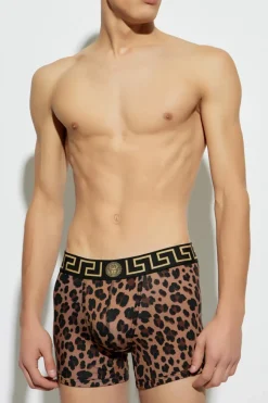 Versace BRĄZOWY Bokserki z motywem zwierzęcym