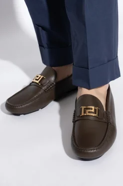 Versace BRĄZOWY Skórzane mokasyny