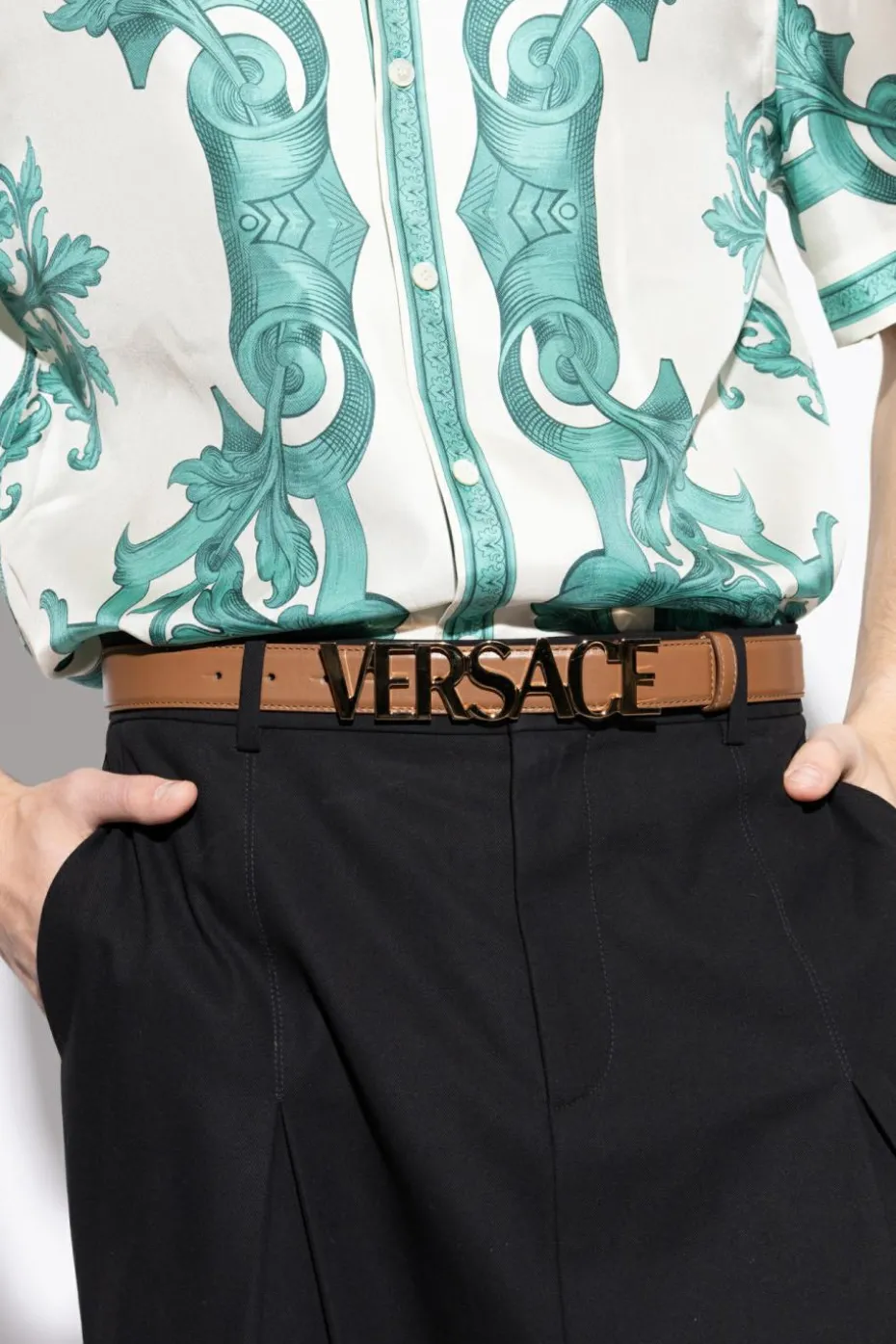 Versace BRĄZOWY Skórzany pasek