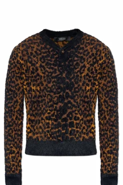 Versace BRĄZOWY Sweter z motywem zwierzęcym