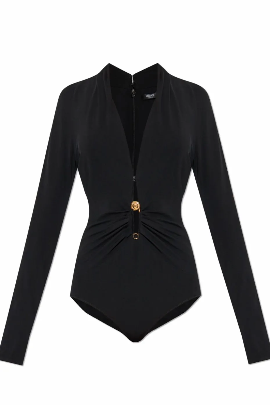 Versace CZARNY Body z dekoracyjna agrafką